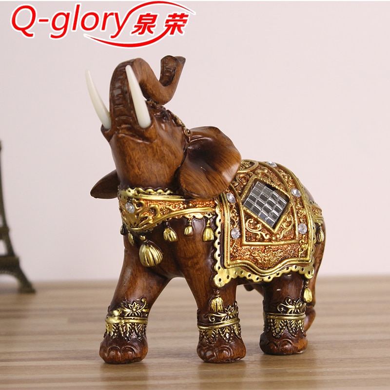 Resin Elephant Figurines Souvenir Trunk Up Fengshui Lucky Elephant crafts Garden Decoration Living Room Ornaments