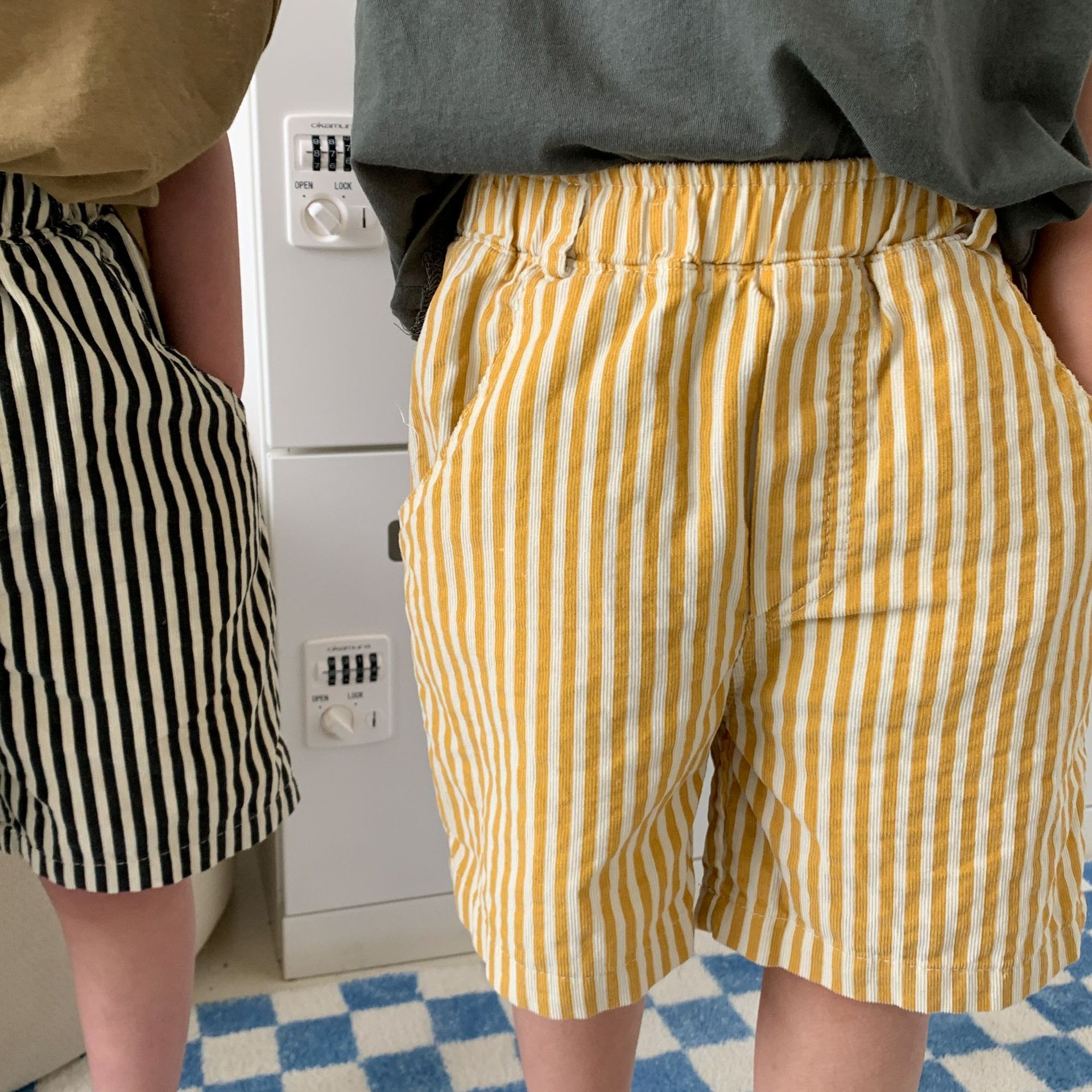 2022 Summer Kids Clothes Stripe Girls Shorts Corduroy Elastic Boys Pants Korean Children Shorts