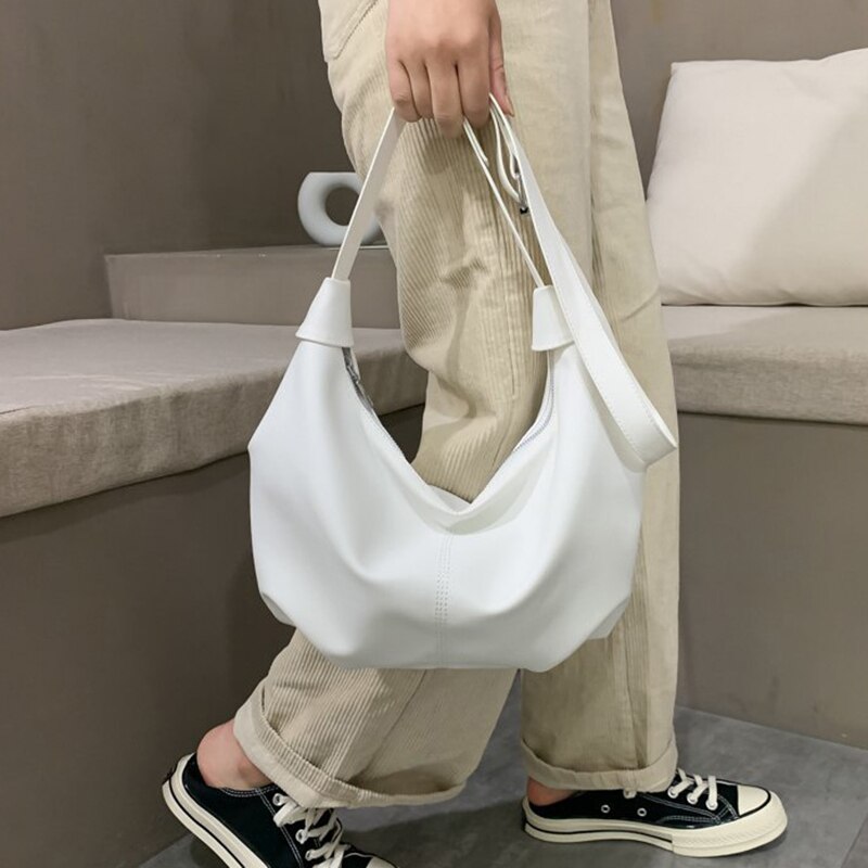 Weibliche Retro PU Leder Umhängetaschen Für Frauen Kleine Schulter Einfache Hobos Tasche Dame Telefon Handtaschen Und Geldbörsen: White