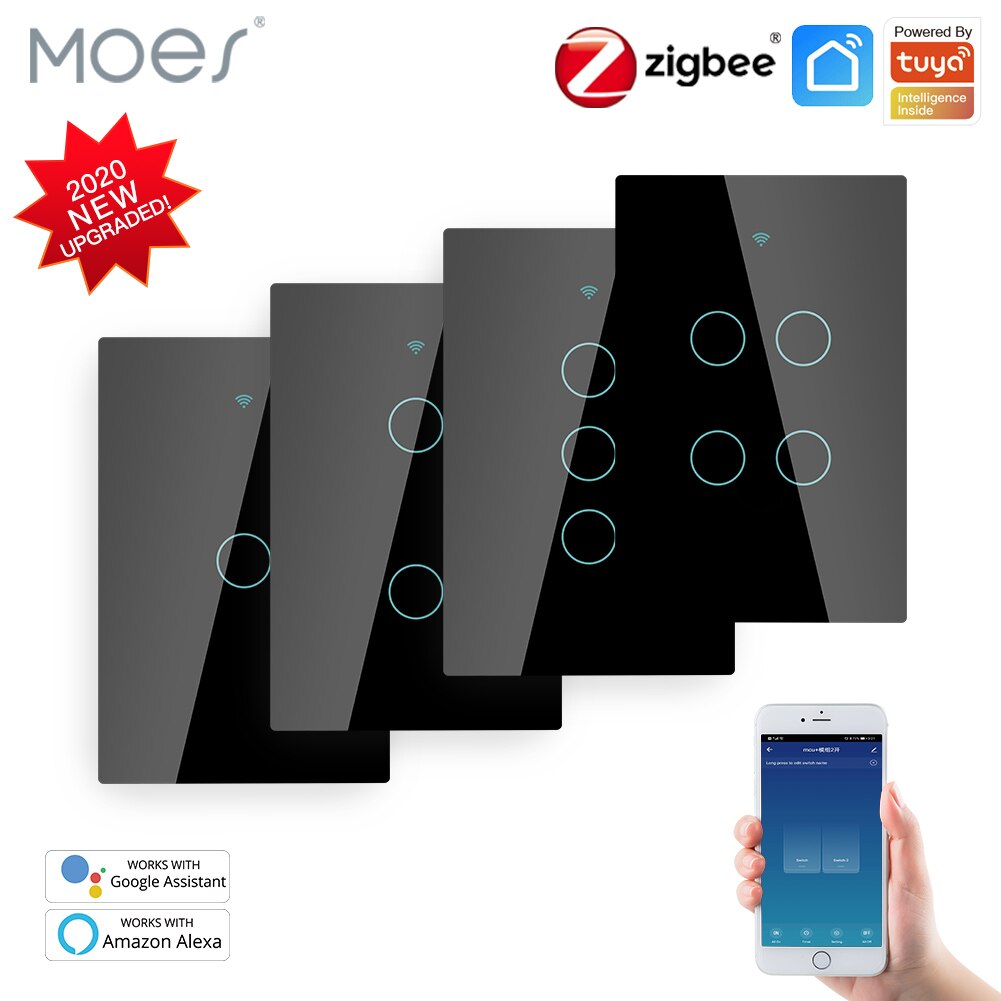 ZigBee Wall Touch Smart Light Switch With Neutral/No Neutral ,No Capacitor Smart Life/Tuya Works with Alexa,Google Hub Required