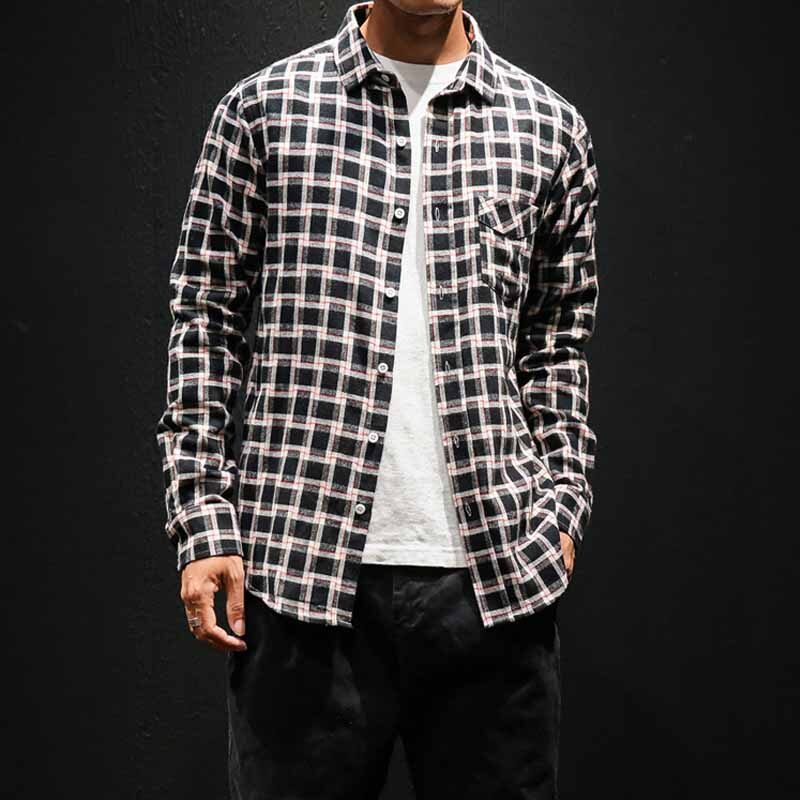 Rutete skjorte rutete skjorte herre skjorter lange ermer chemise homme bomull herre rutete skjorter merke herre klær slim fit herre: Svart / M