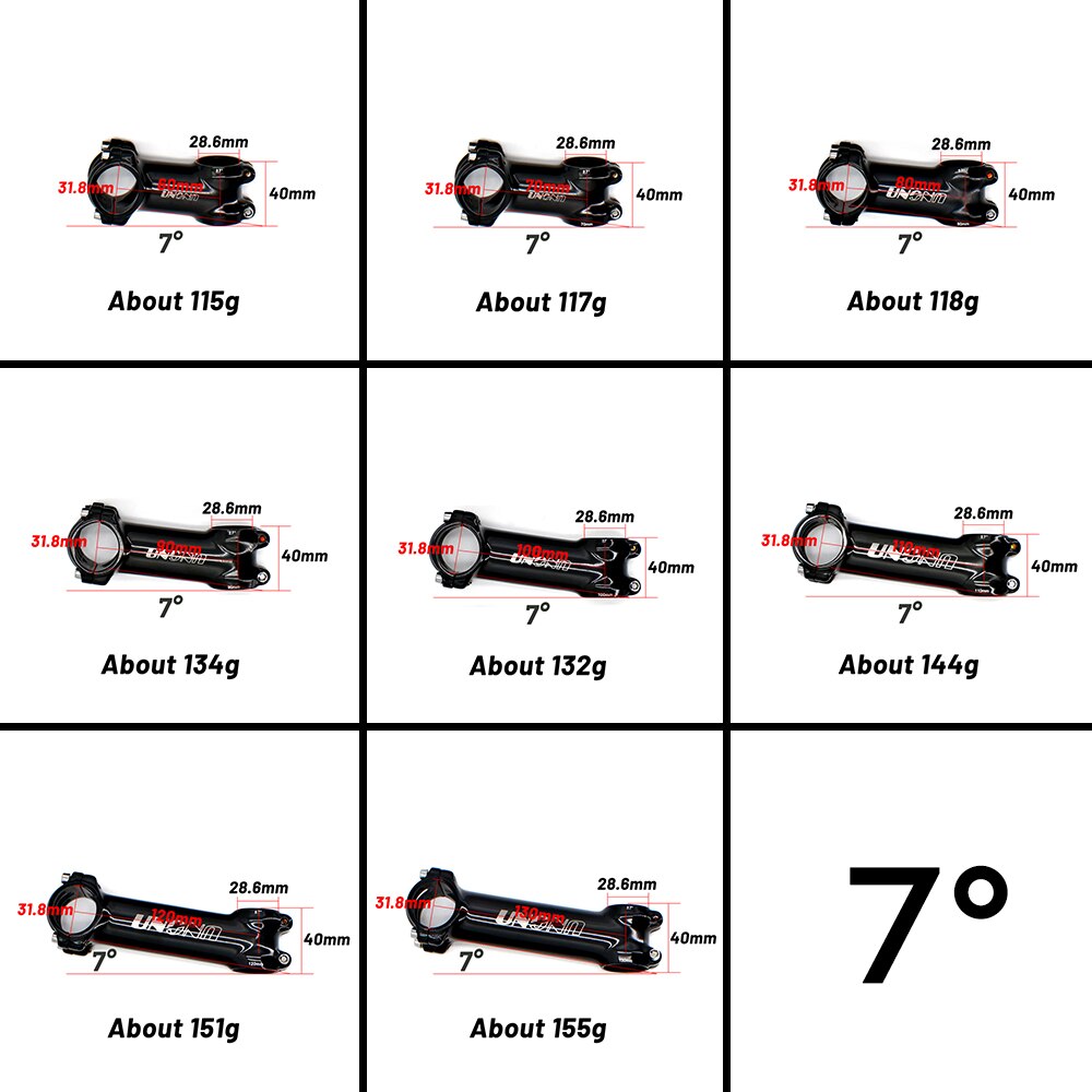UNO Stem 7 Degree Bicycle Stem Road 17 Degree Ultralight Stem MTB 31.8mm Bicycle Handlebar Stem 35 Degree 60-130mm Kalloy Stem