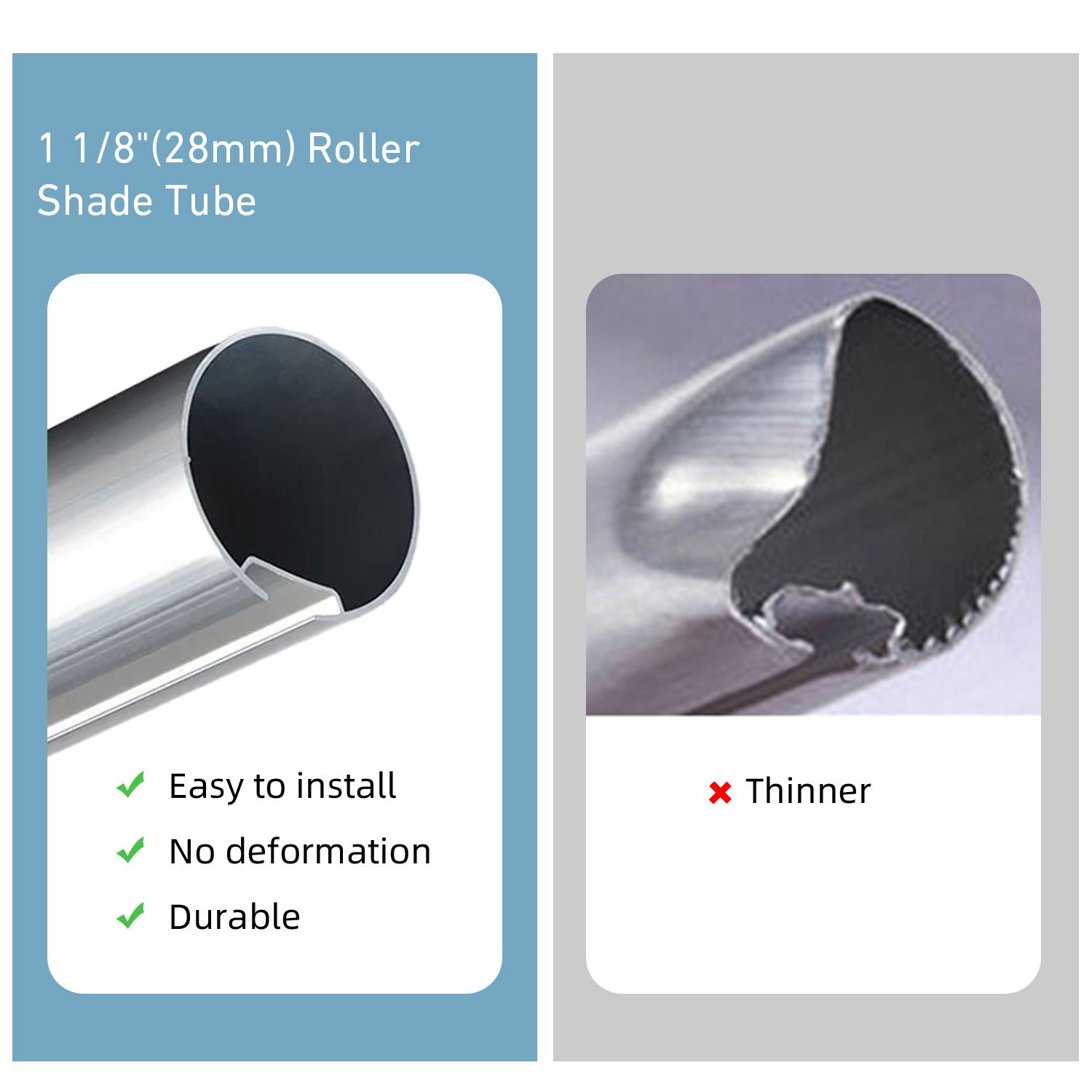 Roller Shades Tube，1-1/8" (28mm) Aluminum Tube，Roller Blinds Tube - 1 PCS，1 meter