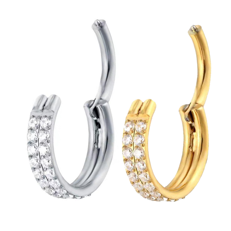 Piercing de titanio G23 de doble fila, piedra de circón, superior, segmento alto, anillos abiertos, pequeño, Septum, nariz, oreja, joyería，piercing nariz doble aro，pendientes titanio，pircing nariz envio gratis