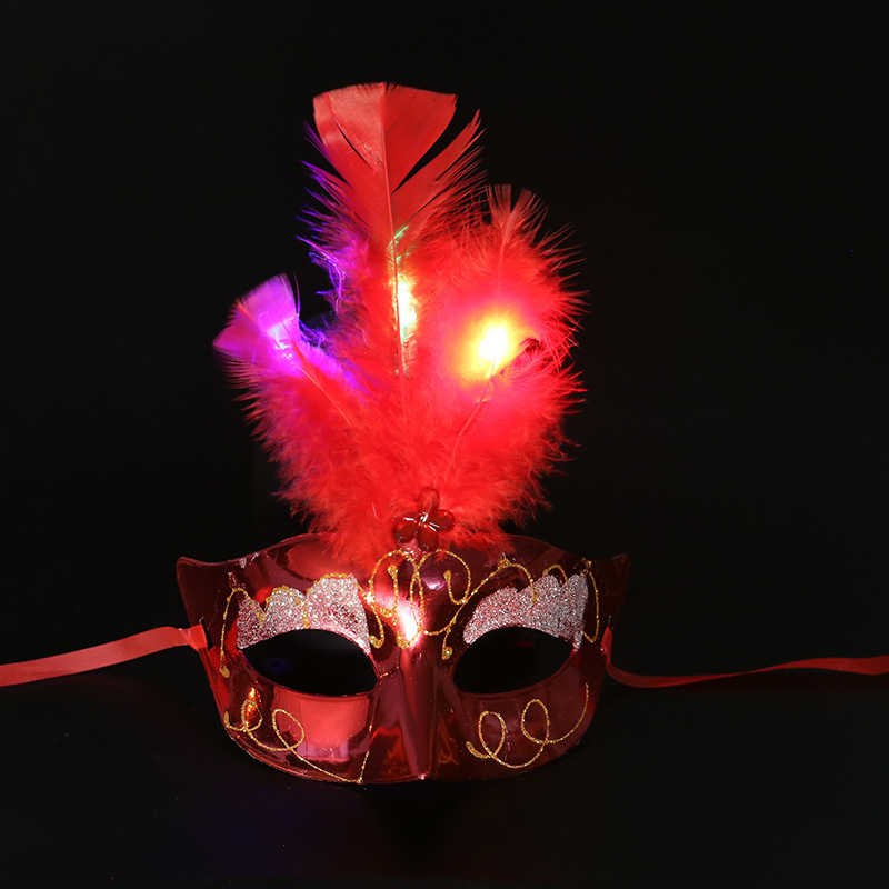 Light Blinking LED Glow Feather Butterfly Mask Women Girls Venetian Mard Gras Masquerade Masks Party Wedding Festival Costume: Blue