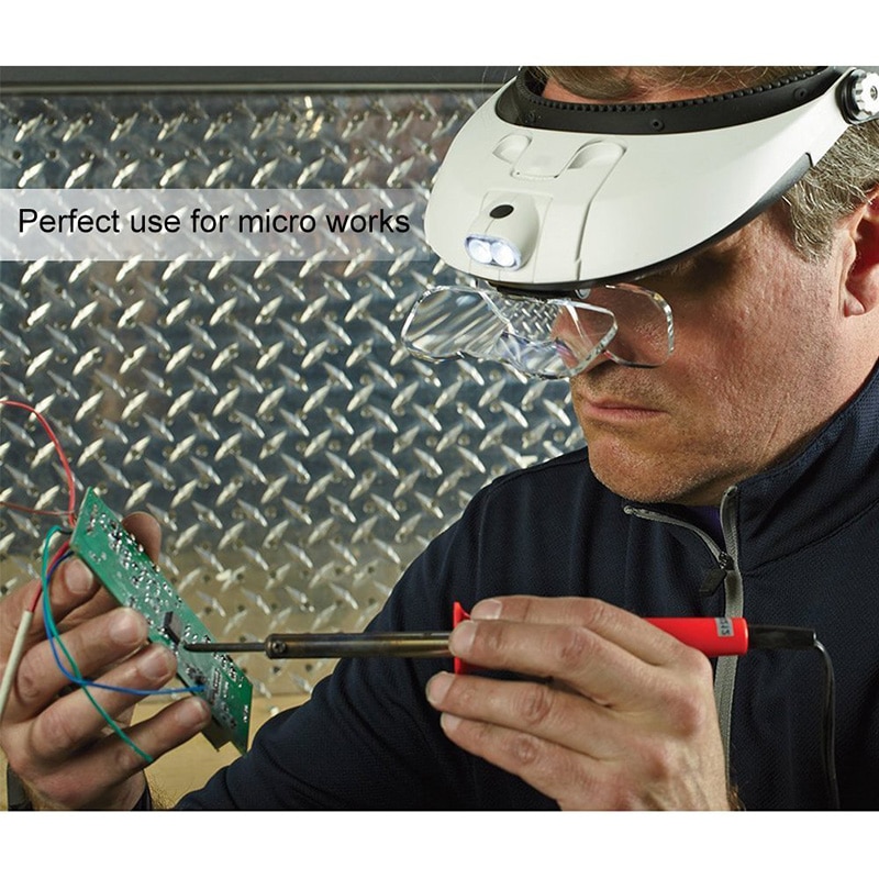 2LED Head-Mounted Illuminating Magnifier glasses Loupe occhiali ingrandimento pocket microscope mikroskop lente