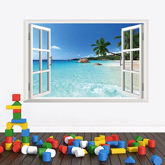 3D Strand Zee Venster Ocean View Landschap Muursticker Interieur Diy Kamer Decal