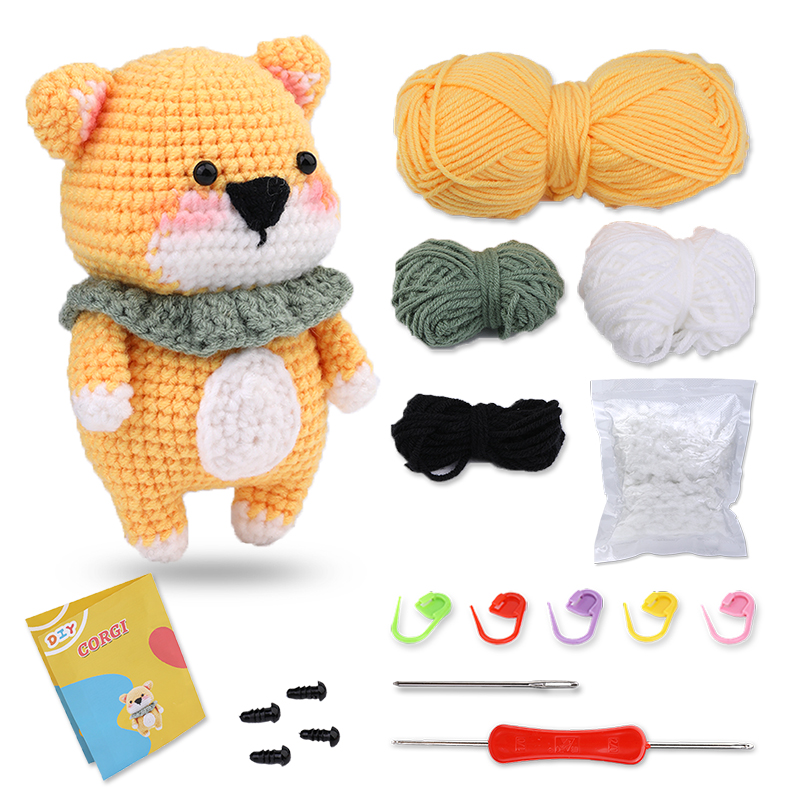 Kraball kit de animais de crochê para iniciantes com tutorial de vídeo, fio de tricô de algodão, agulhas, gancho, conjunto de ferramentas de malha, artesanato diy: royal blue