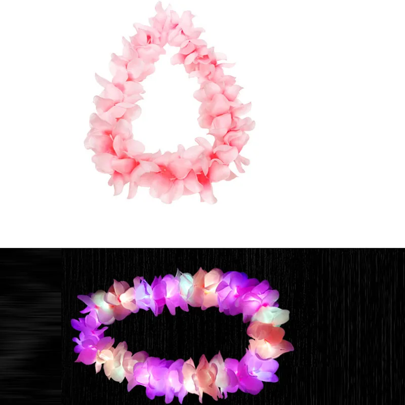 10pcs LED Light Up Flashing Hawaiian Leis Hula Dance Garland Artificial Flowers Neck Loop Necklace Glow Party Supplies Christmas: MULTI