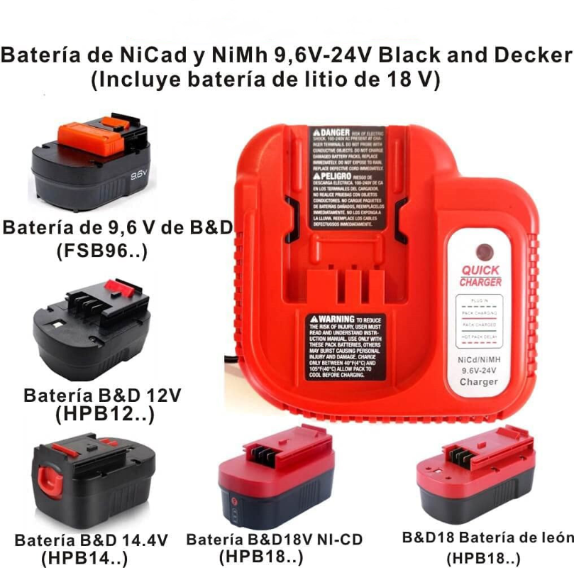 BDFC240 Fast Charger For Black & Decker 18V 14.4V 12V 9.6V 24V NiCD NiMH Battery