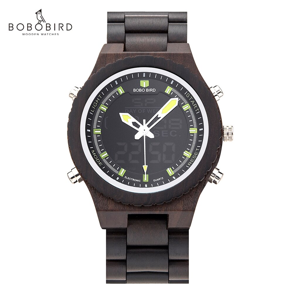 Bobo Vogel Dual Display Mannelijke Horloge Heren Horloges Heren Led Houten Digitale Horloge Voor Man Handgemaakte Quartz Horloges: Default Title