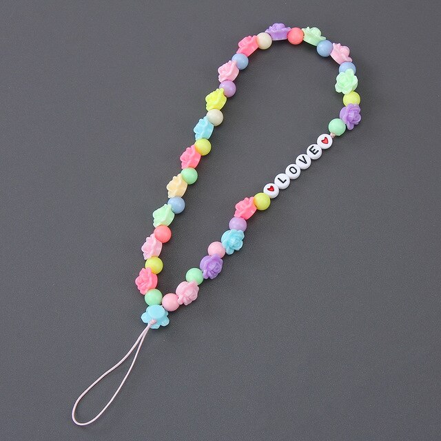 Beaded Phone Lanyard Wrist Strap Handmade Rainbow Polymer Clay Acrylic Beads Pearl Bracelet Keychain For Women: 1