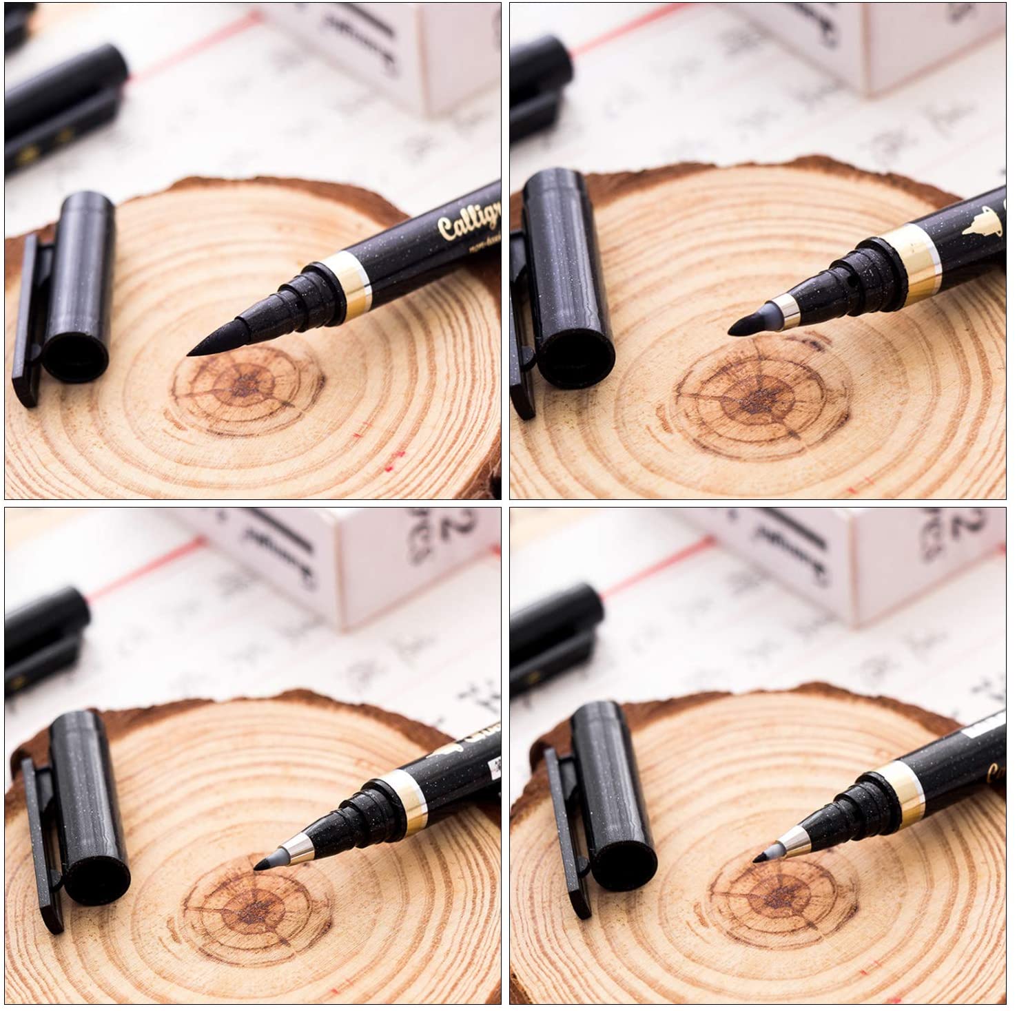 Kalligrafipenn - reastar 6 stk sort børste markørpen håndbogstaver - til bogstaver, begyndere at skrive, underskrift