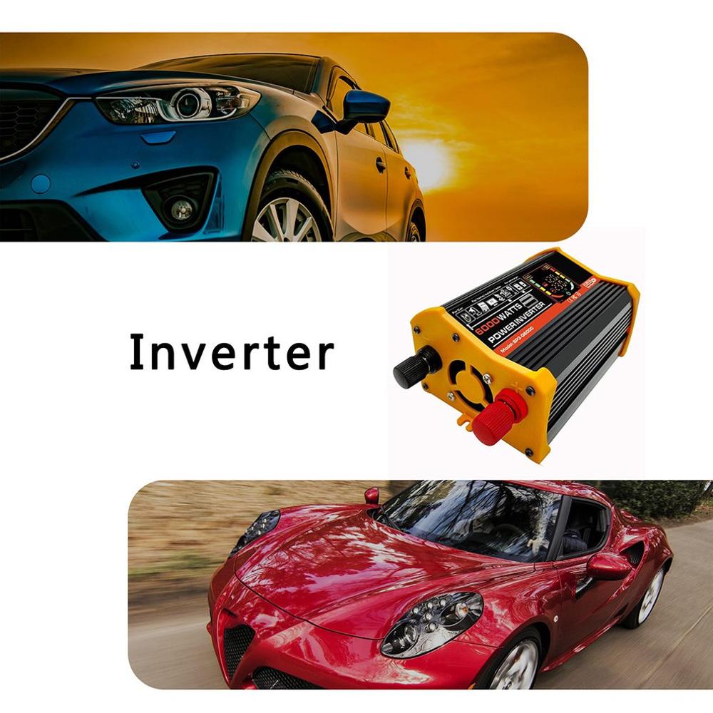 Car Conversion Inverter LED Display Dual USB Black 6000W 4000W 3000W Inverter 12V-220V Multiple Protection