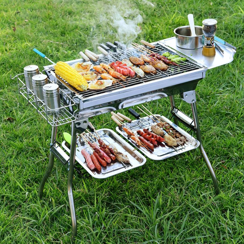 BBQ Grill Charcoal Grill Barbecue Tool Handle Folding BBQ Cooking Grid For Outdoor Picnic Barbecue Foldable Roast Stove Rack