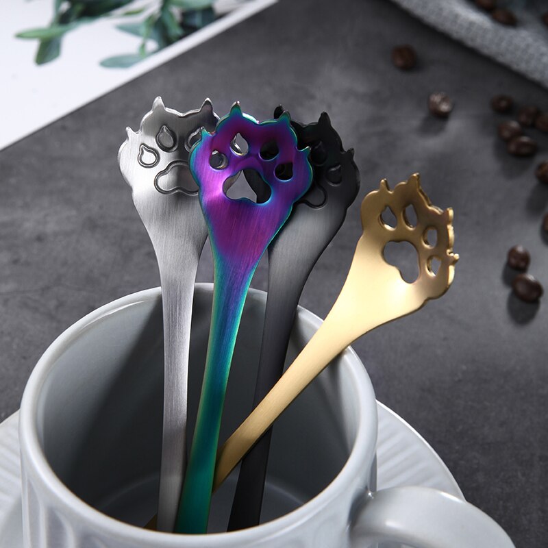 Acier inoxydable mignon chat griffe cuillères petit café thé gâteau Dessert cuillère fantaisie sucre cuillère à café vaisselle accessoires de cuisine