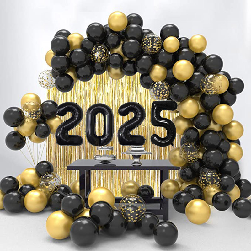 Kit de guirnalda de arco de globos dorados y negros, decoraciones de Año 2025, cortina de fondo de globos de aluminio, decoración de de feliz 30 cumpleaños