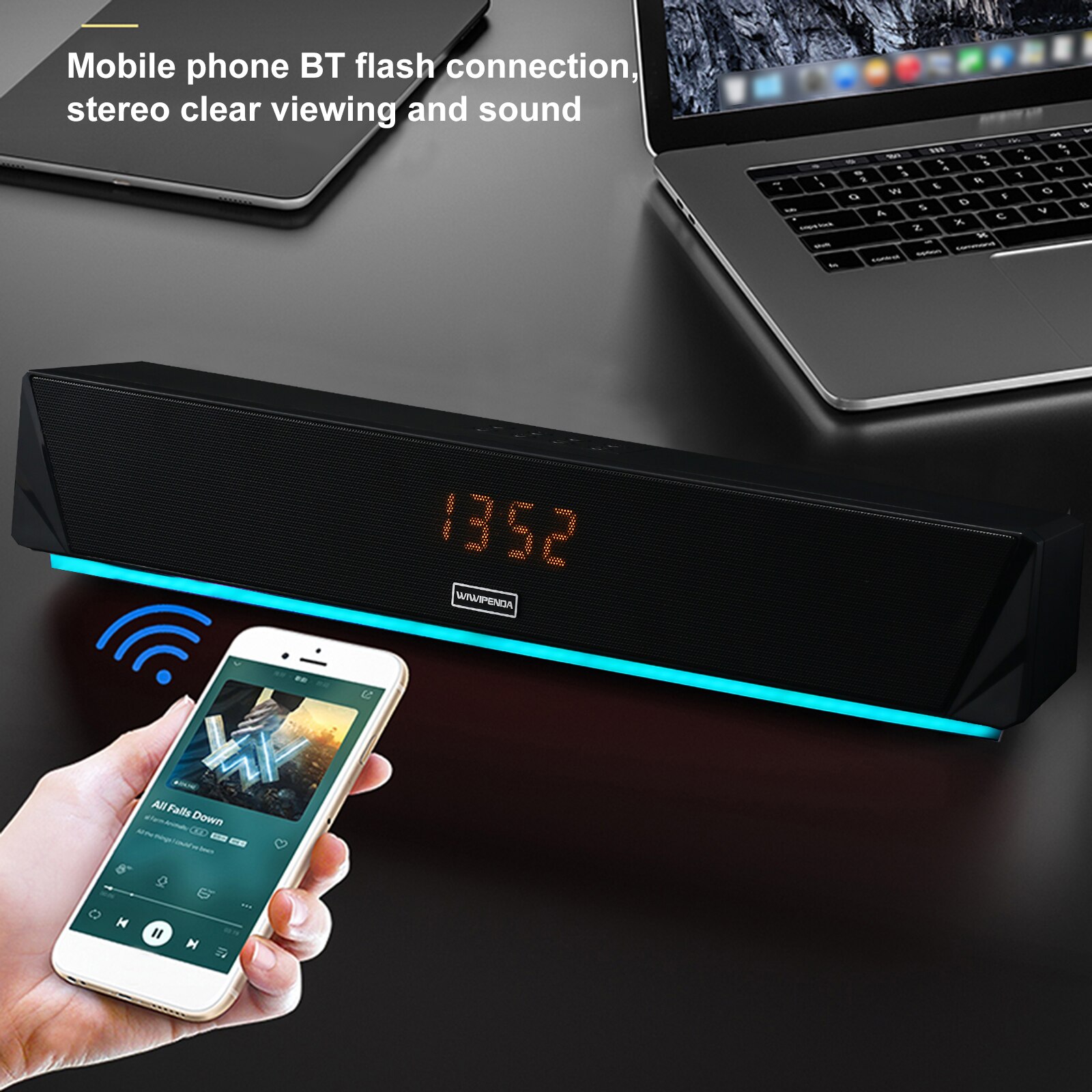 L7 desktop luidsprekers draadloos bluetooth 5.0 soundbar wekker tijdweergave 10w luidsprekers aux-ingang usb tf-kaart muziekweergave