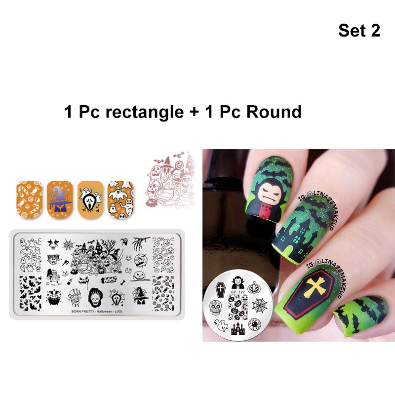 Født pen stempling plater blomster gresskar lykt flaggermus bland bilde rektangel rustfritt stål neglekunst mal halloween tema: Sett -2