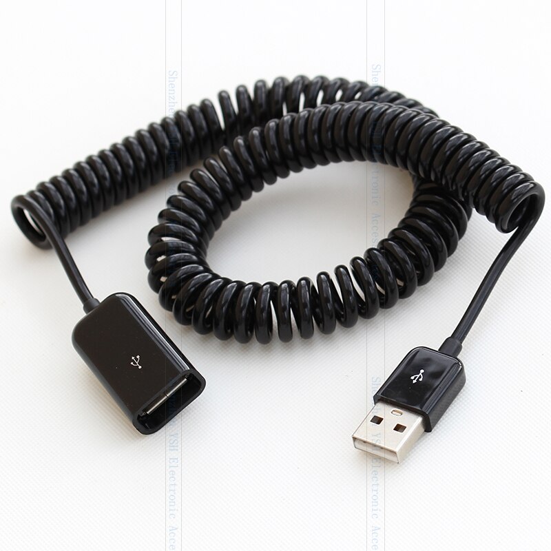 2 M elleboog Lente Coiled USB 2.0 Man-vrouw Data Sync Charger Verlengkabel