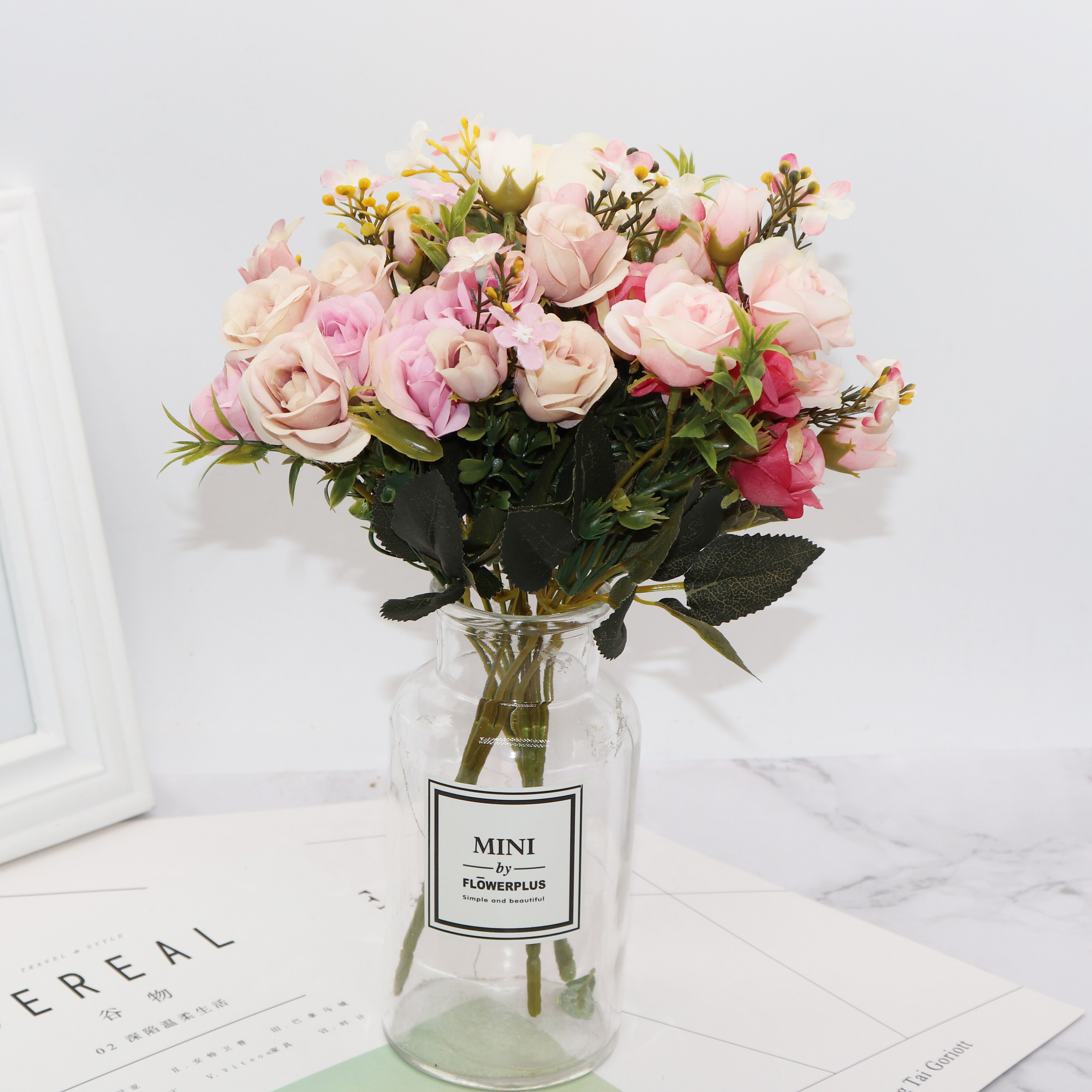 13 huvuden siden rosor brudbukett bröllop juldekoration för hem vas prydnadsväxter blomkruka konstgjorda blommor scrapbooking