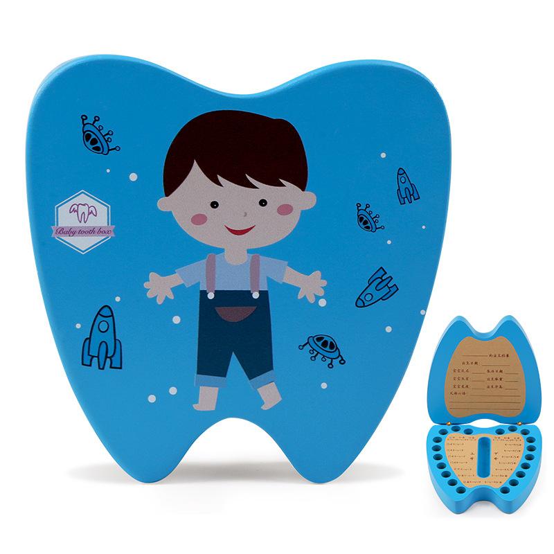 Child Girl Boy Teeth Collection Souvenirs Tooth Collection Box Wooden Baby Deciduous Commemorative Box: blue boy