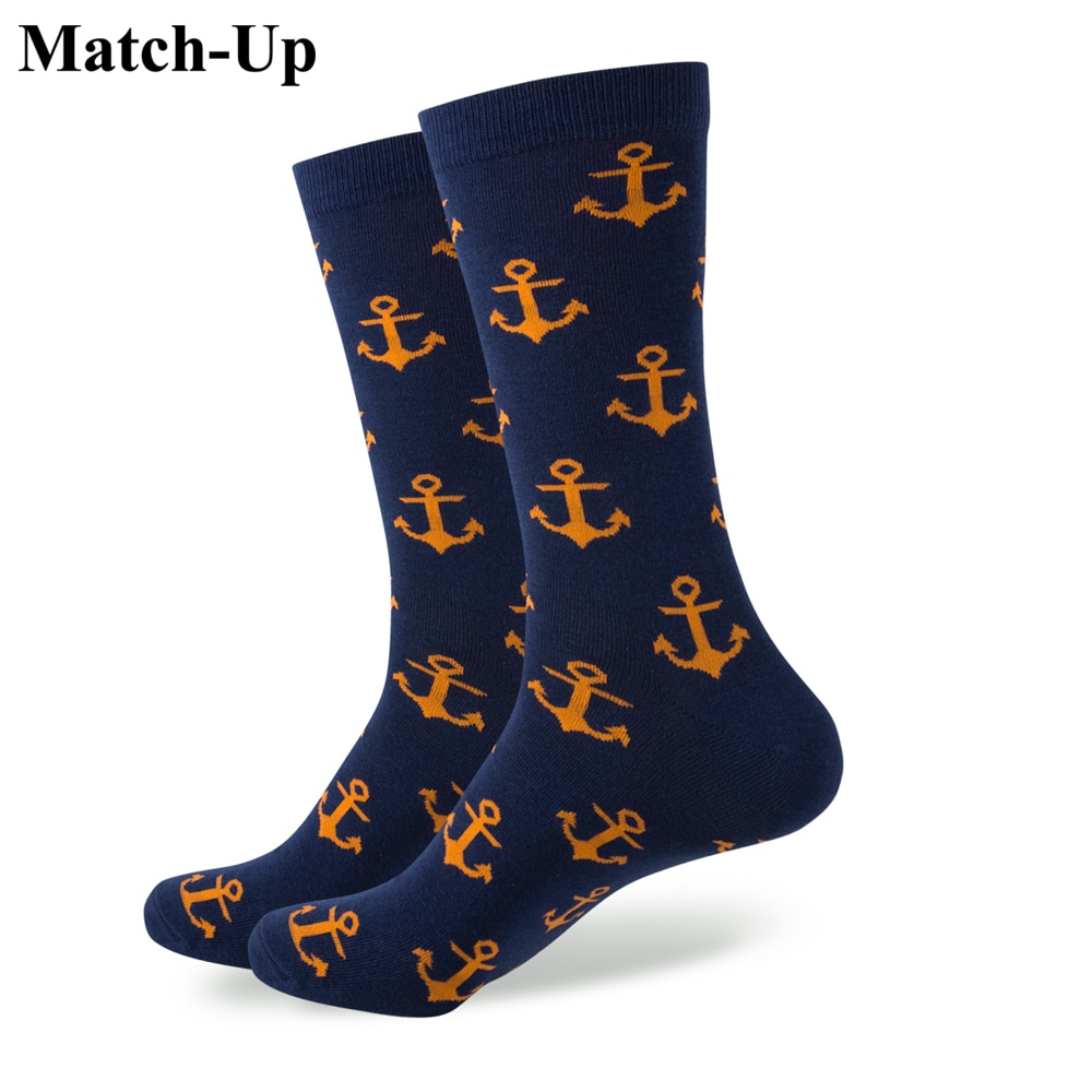 Calcetines de algodón peinado con ancla para hombre, medias de boda, talla estadounidense (7,5-12), estilo,