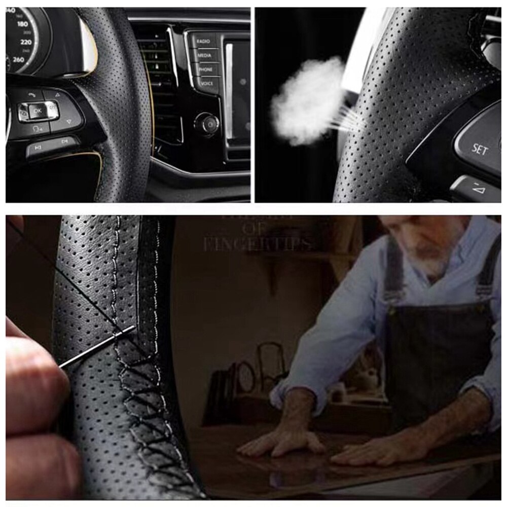 Auto Stuurhoes Voor Hyundai Ix35 Tucson 2 Diy Zwarte Hand Stitch Microfiber Leer