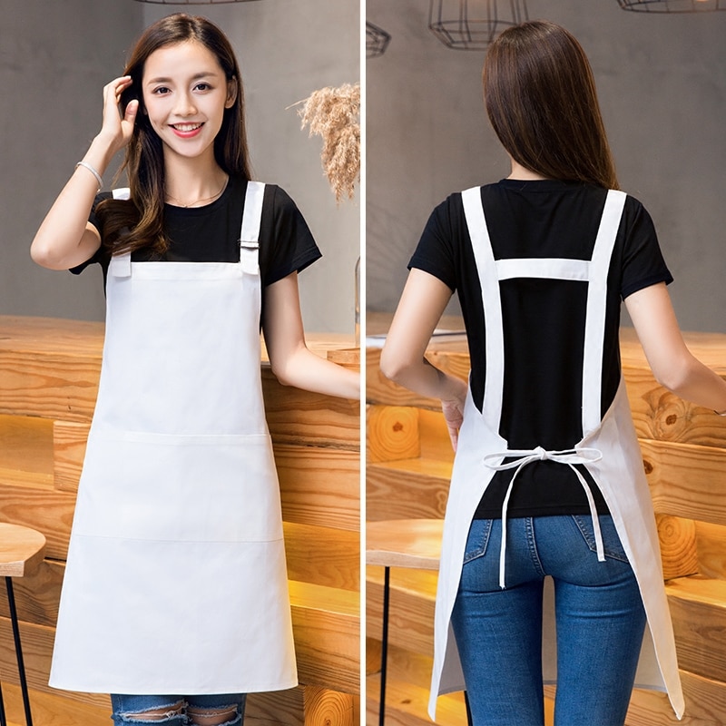 White apron wrapped apron cooking kitchen cotton apron women