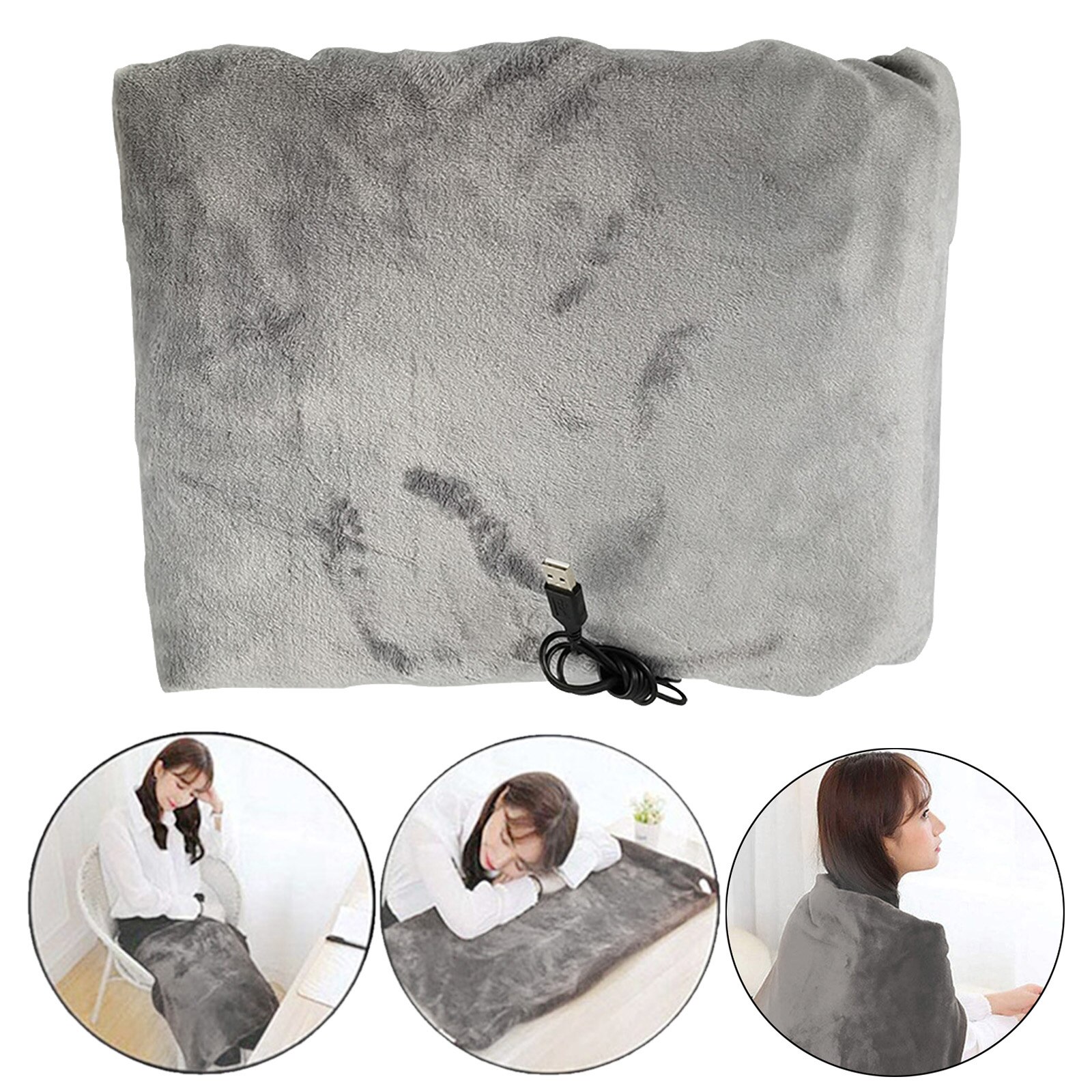 Flannel usb elektrisk tæppe opvarmet sjal reversibelt 100 x 70cm automatisk slukket