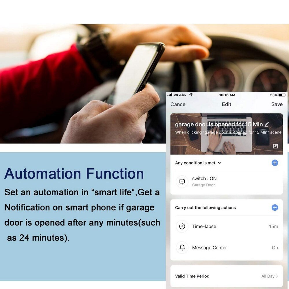 Wifi smart trådløs universal garageportåbner alarm sensor med hjem og smart liv kan app styre dp -wp003 tyverisikring