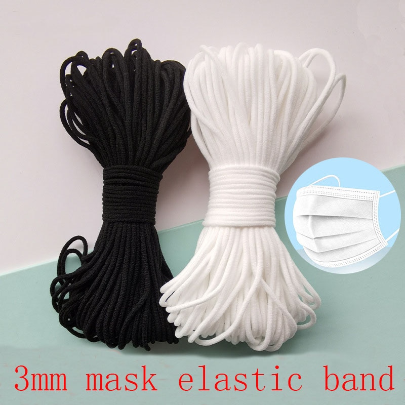 Maske elastisk reb 3mm rundt hvid sort elastisk maske oliekernebælt reb håndlavet diy beskyttende tøj tilbehør 50y