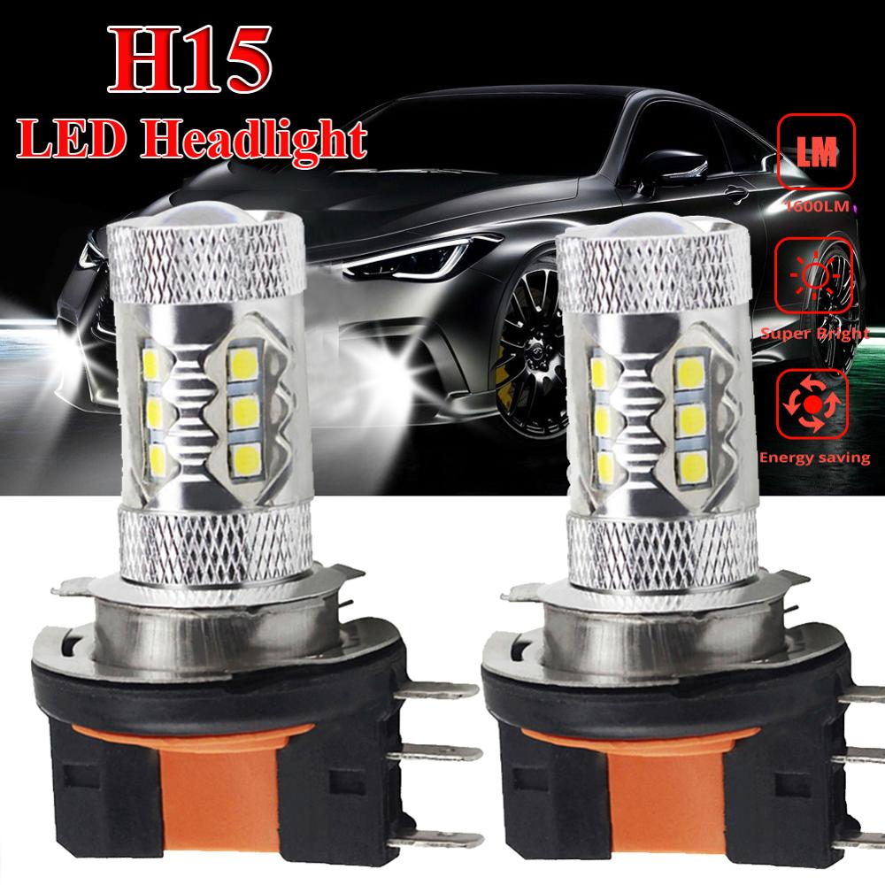 1 Paar H15 Auto Mistlamp Koplamp Led Fog Lamp Wit 6000K Voor Auto Auto Externe Lampen