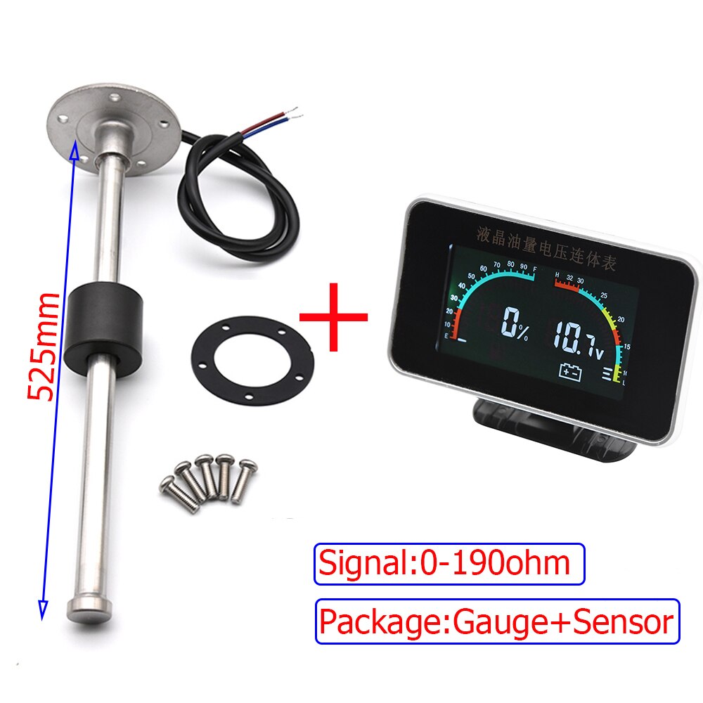 2 In 1 LCD Fuel Gauge Voltmeter with Fuel Float Sensor 0-190ohm for 12V Car Truck Motorcycle Oil Tank Level Sensor 100-600MM: 525MM