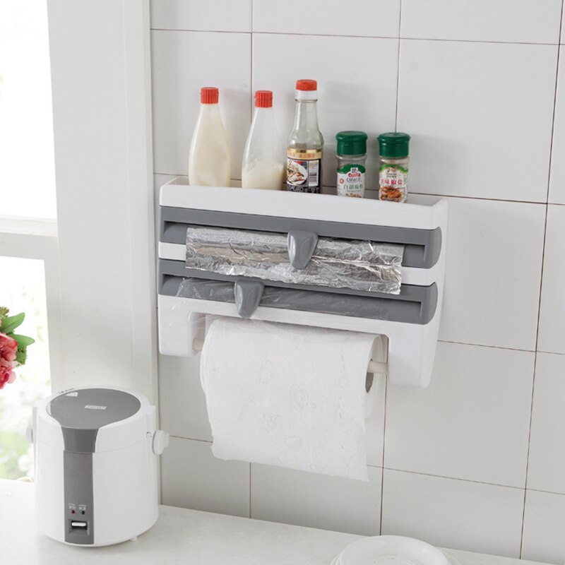 Kunststoff Wrap Cutter Küche Spender für Zinn Folie Film Storage Rack-Halter Küche Papier Handtuch Organizer Multifunktions Regale