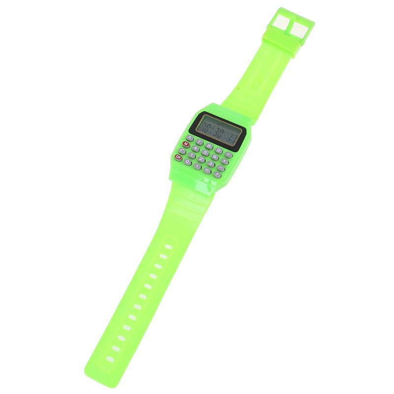 LED Calculator Watch Electronic Digital Chronograph Computer Kids Children Boys Girls Sport Rubber Wrist Watches: Green