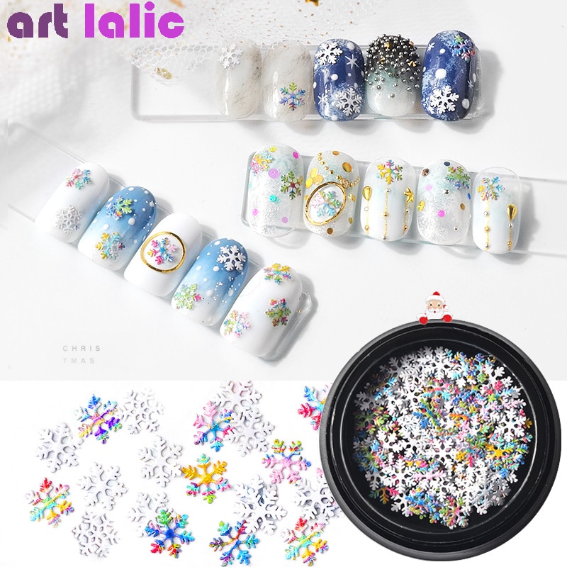 1 Box Nail Art Kerst Xmas Snowflake Glitter Gemengde 3D Multi Color Pailletten Tips Manicure Decoraties Diy Winter Sticker