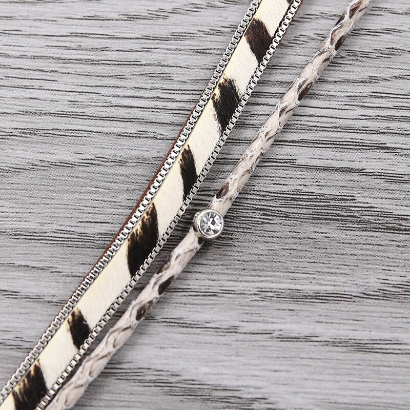 STRATHSPEY-Pulseras envolventes multicapa para mujer, pulsera de cuero con estampado de animales, brazalete Vintage de diamantes de imitación, joyería de cebra