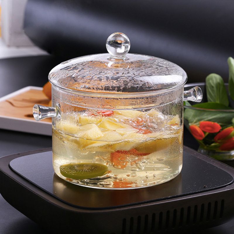 Glass pot with lid, 1L / 1.3L, hand-made glass cookware, can be used to cook noodles, soup, milk, baby food, etc.