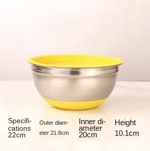 Stainless Steel Mixing Bowl With Lid Home Kitchen Egg Mixer Salad Bowls Non-slip Silicone Bottom Food Storage Bowl Set WY72102: 22cm