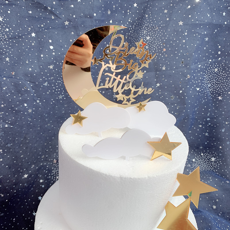 Golden White Cloud Star Acryl Cake Topper Dessert Tafel Dessert Dress Up Party Levert Cake Topper Voor Party Decoratie G: Deep Sapphire