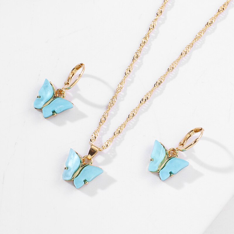 Bohemian Candy Color Butterfly Pendant Necklaces For Women Trendy Beads Chian Clavicle Chian Jewelry