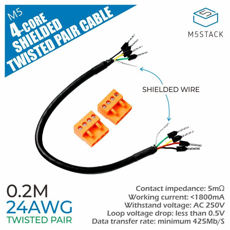 M5Stack-Cable de comunicación oficial, 24AWG, 4 núcleos blindados, par trenzado, STP, comunicación de datos: 0.2M