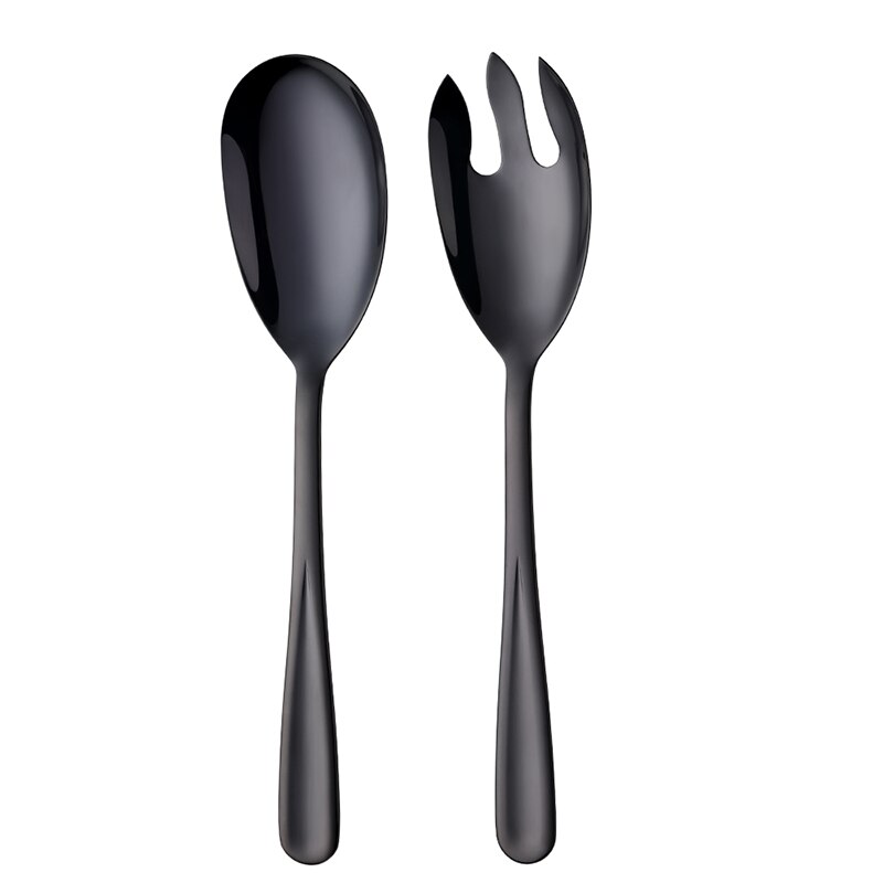 Juego de cucharas para servir ensalada, utensilios de Metal para ensalada: black set