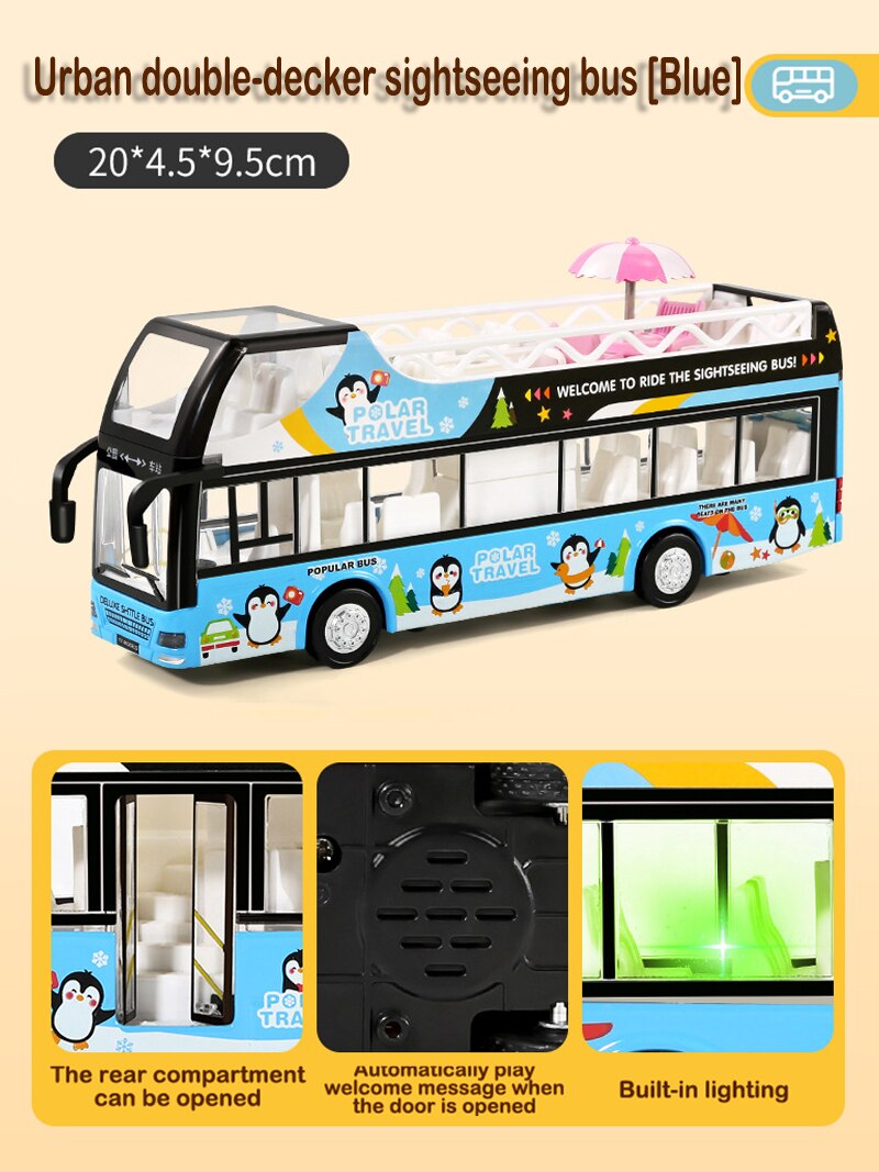 Children&#39;s toy simulation alloy car model double-decker bus bus boy toy sound and light can open the door car decoration: 7 no box