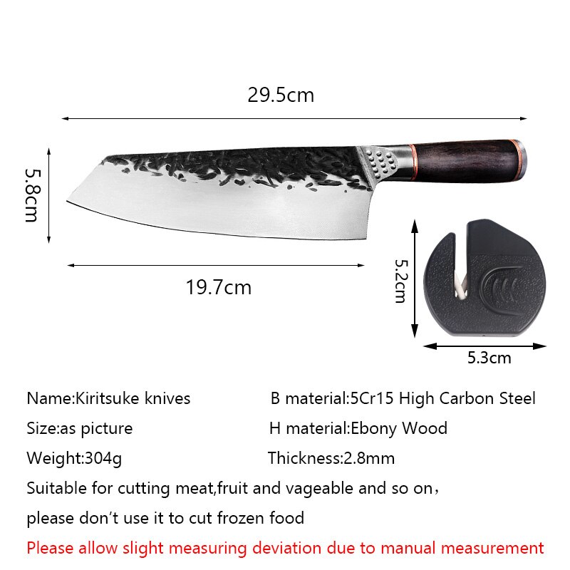 Håndlavet smedet kinesisk kniv kødkløver slagterkniv køkken kokkeknive udbeningskniv kiritsukeknive med knivsliber: Kiritsuke kniv