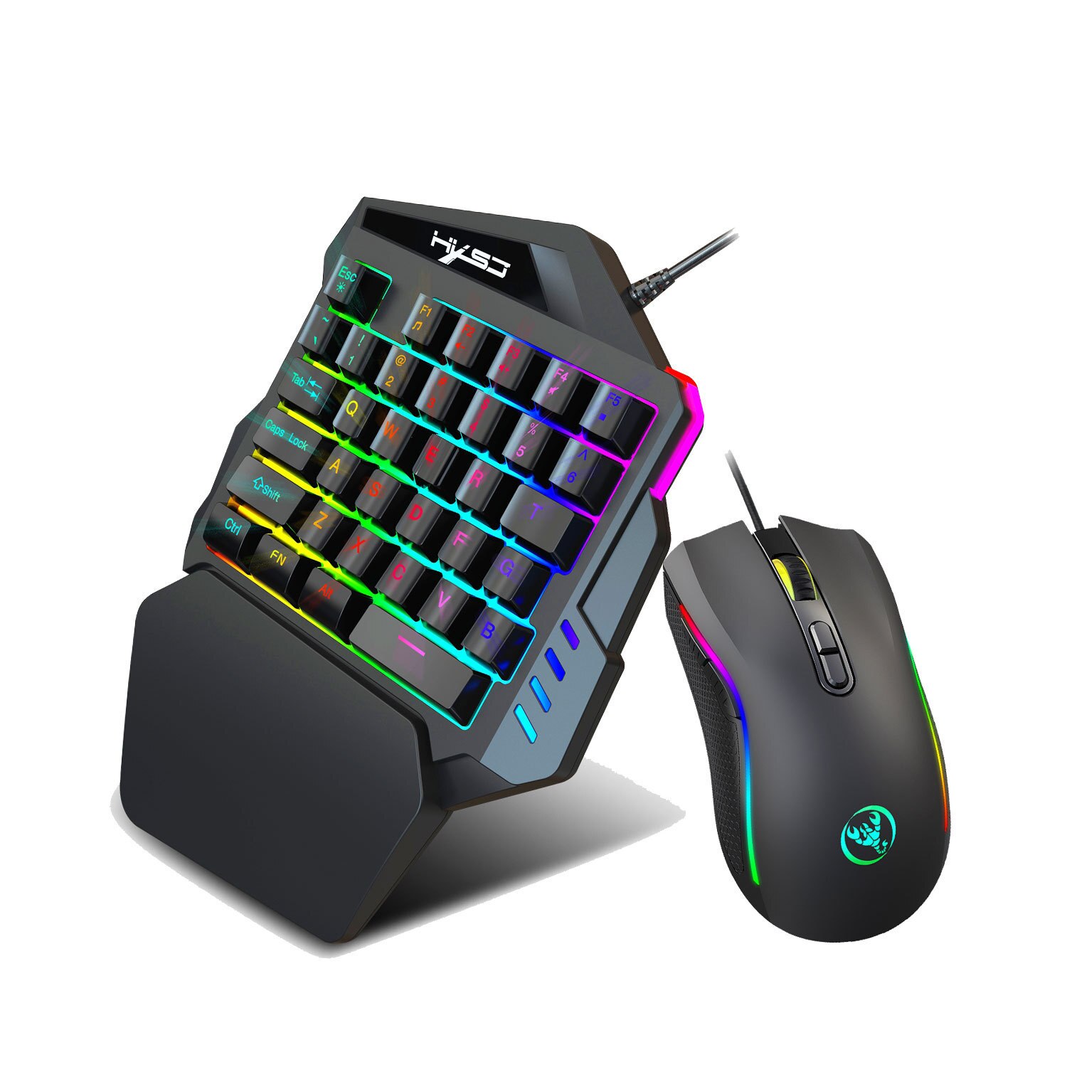 Teclado de una sola mano para videojuegos, juego de 35 teclas RGB retroiluminado, miniteclado portátil para PC, PS4, Xbox, Gamer para Win