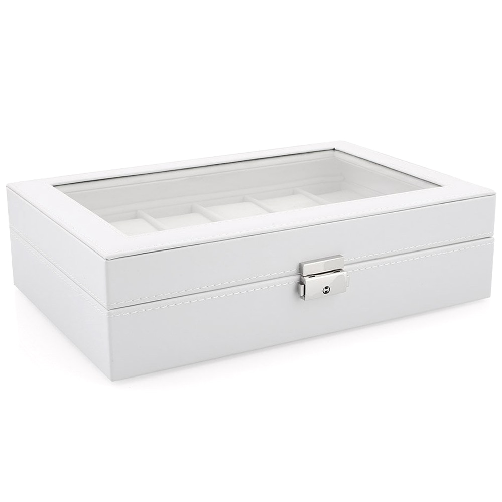 Watch Display Storage Box Case (White, 12 Grids)