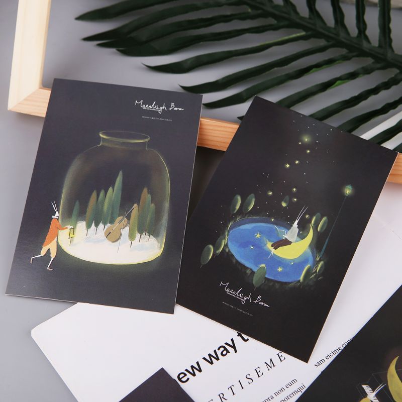 30pcs Vintage Luminous Postcard Glow In The Dark Moon Light Greeting Post Card Novelty Xmas Greeting Cards