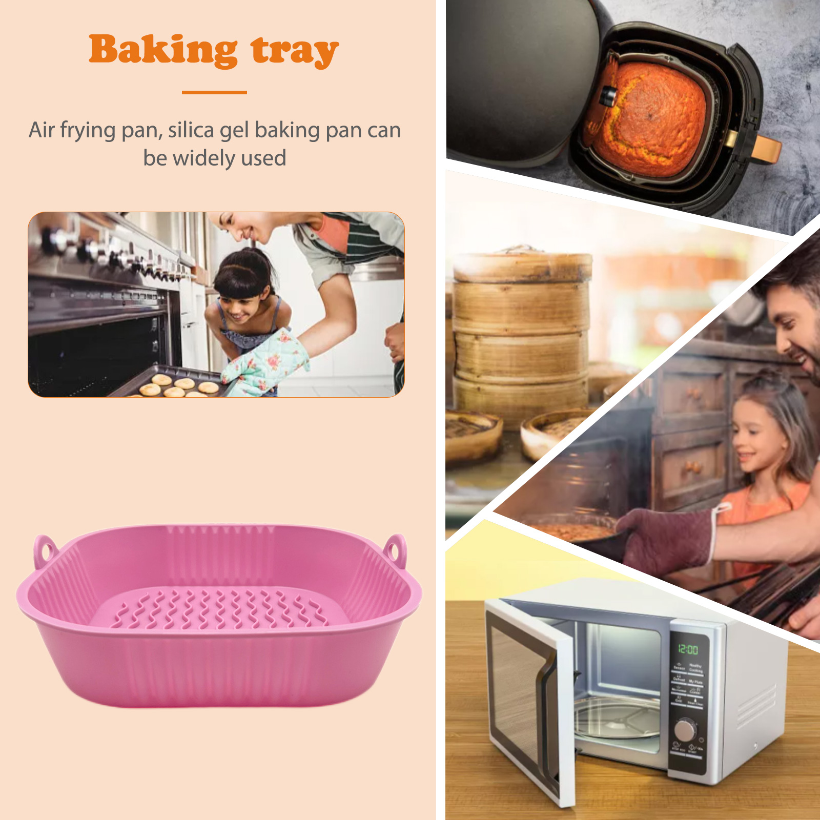 Siliconen Lucht Friteuses Bakplaat Opvouwbare Vervanging 19Cm Vierkante Vorm Lucht Friteuses Oven Bakplaat Met Handvat Keukengereedschap